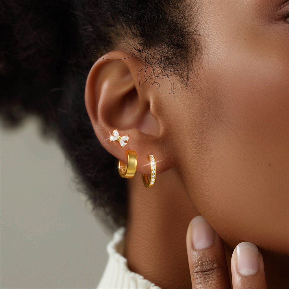 1 Set 925 Sterling Silver Zircon Geometric Earrings Ear Studs display picture 12