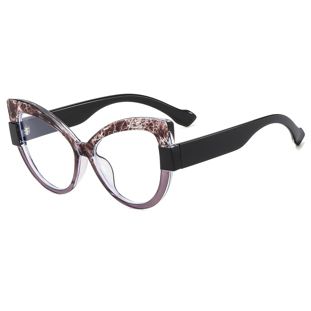 Gafas de montura TR90 transfronterizas, color de contraste de sentido avanzado, ojos de gato coloridos, espejo plano anti-azul, marco de gafas de todo fósforo de moda
