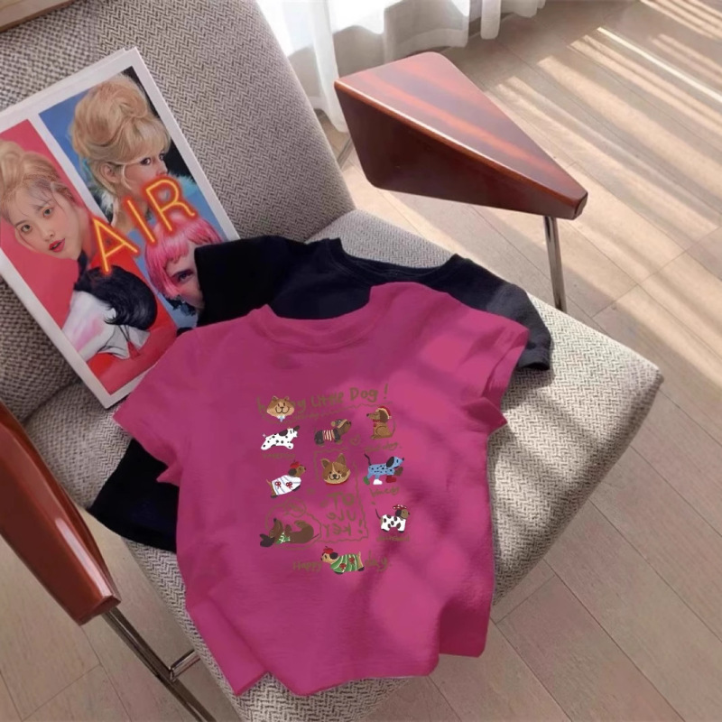 ネイビーブルーの純綿半袖Tシャツ女性用2025インターネットセレブ人気アメリカンプリントトップス右肩ラウンドネックホットガールシャツ|undefined