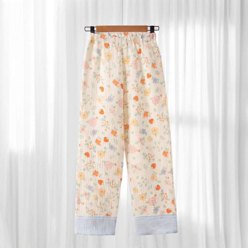 Креп хлопчатобумажные пижамы женские четыре сезона тонкие домашние брюки повседневные брюки можно носить мама брюки с кондиционером