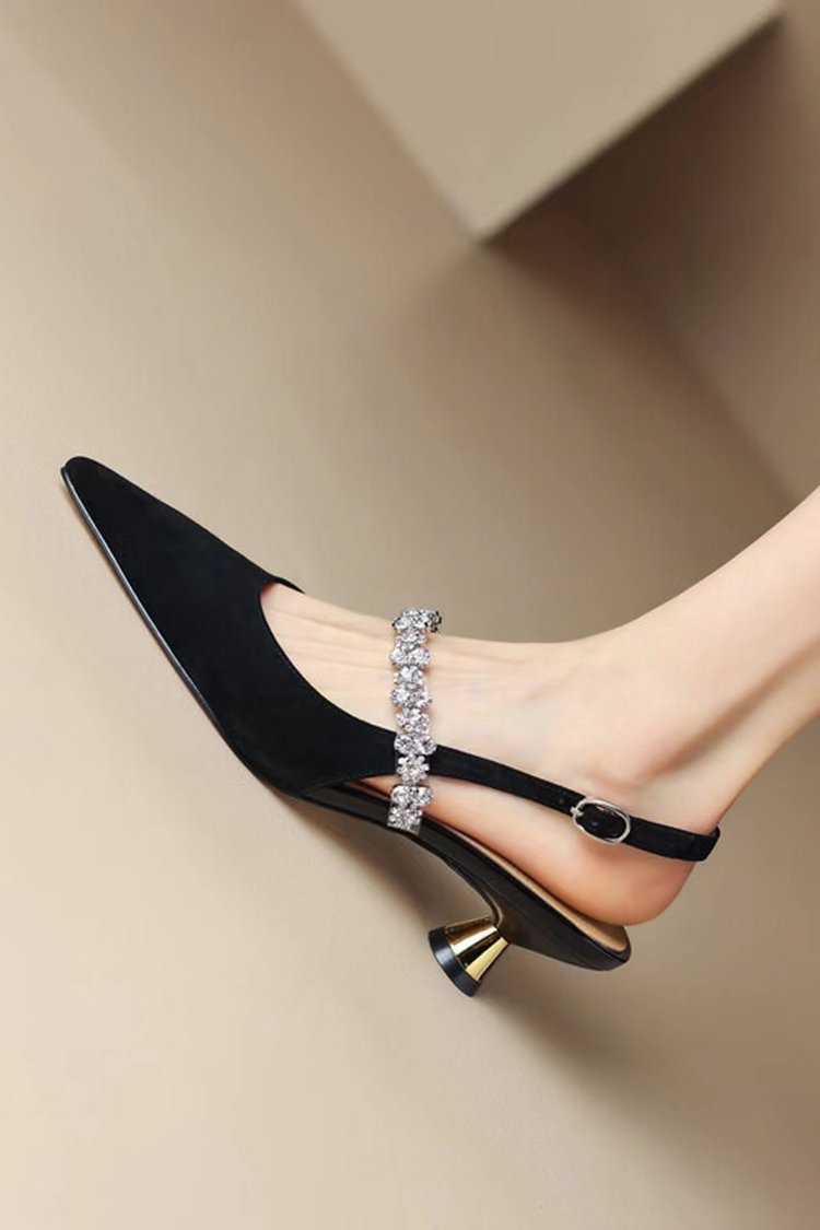 Eleganti sandali donna con strass punta affusolata in pelle_voghion.com