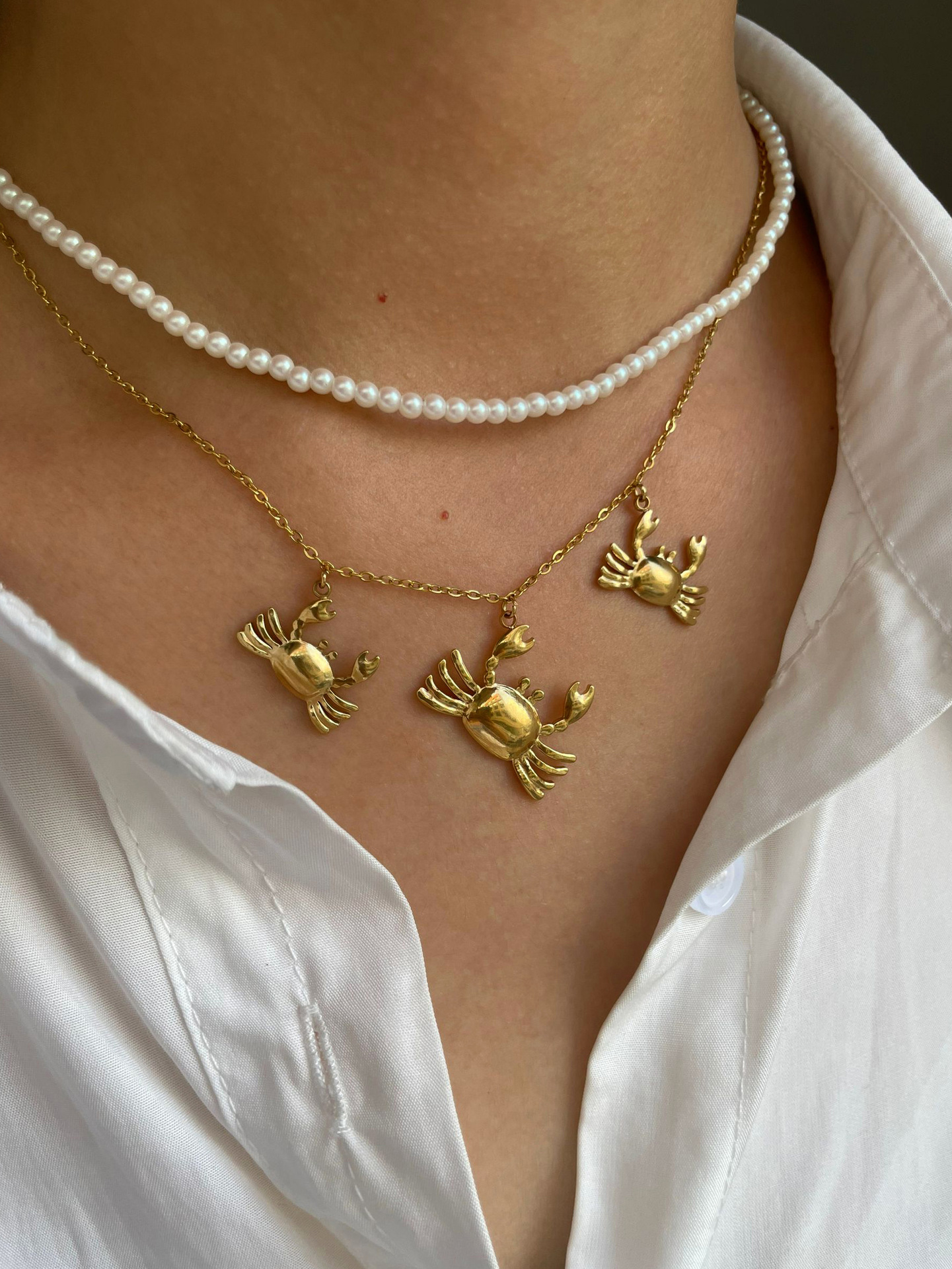 1 Piece Quantity Women's 316L Stainless Steel  Imitation Pearl Waterproof Non Tarnish Surgical Steel Crab Pendant Necklace Imitation Pearl Jewelry