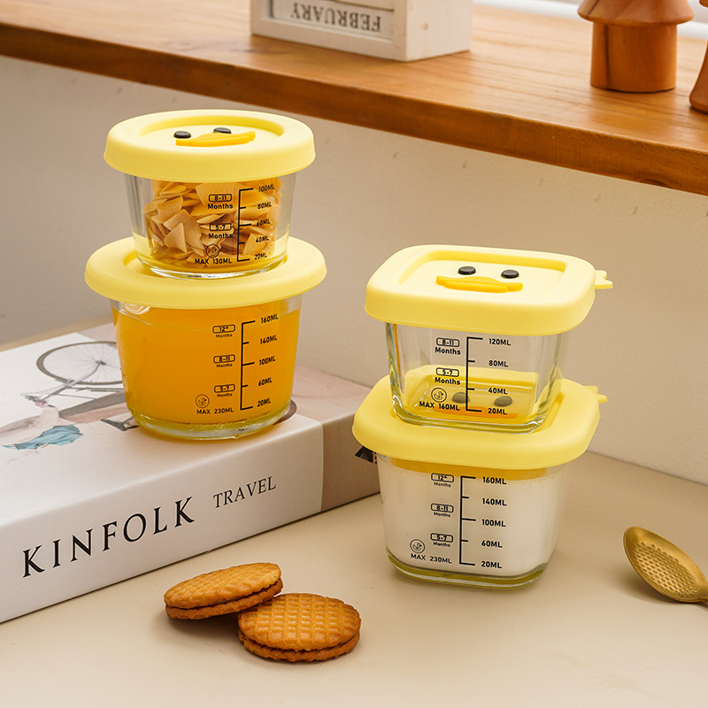 Silicone Sealed Fresh-keeping Children's Bowl Cooking Egg Bowl Special Glass Supplementary Bowl with Scale Baby Bowl