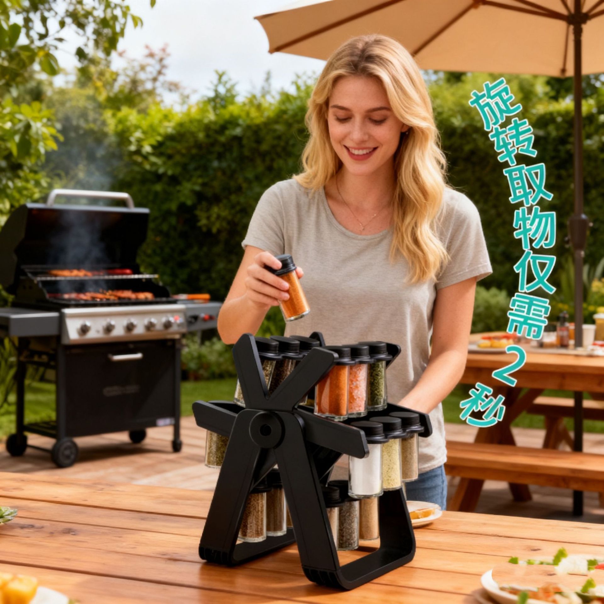 Transfronterizo especial para Amazon condimento giratorio estante de almacenamiento de artículos de cocina especial de botella de condimento de vidrio estante de condimento giratorio
