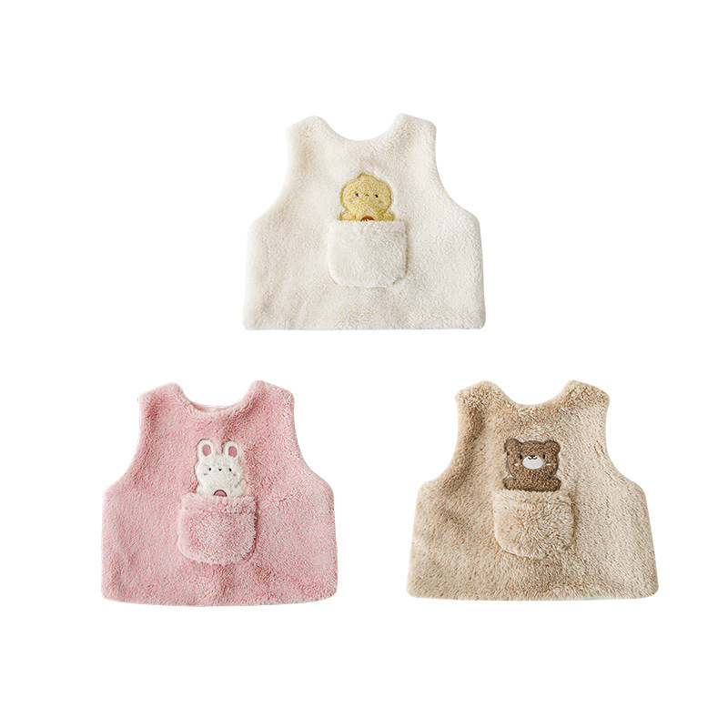 Qiudumeng 2024 invierno nuevo chaleco de felpa de las niñas cálido niños dibujos animados lindo patrón de doble cara chaleco portátil