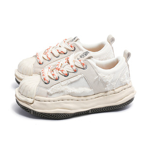 KaaiBook Original Tassel Shell Head Dissolving Shoes Summer Trendy Stitching Breathable Canvas White Shoes for Couple