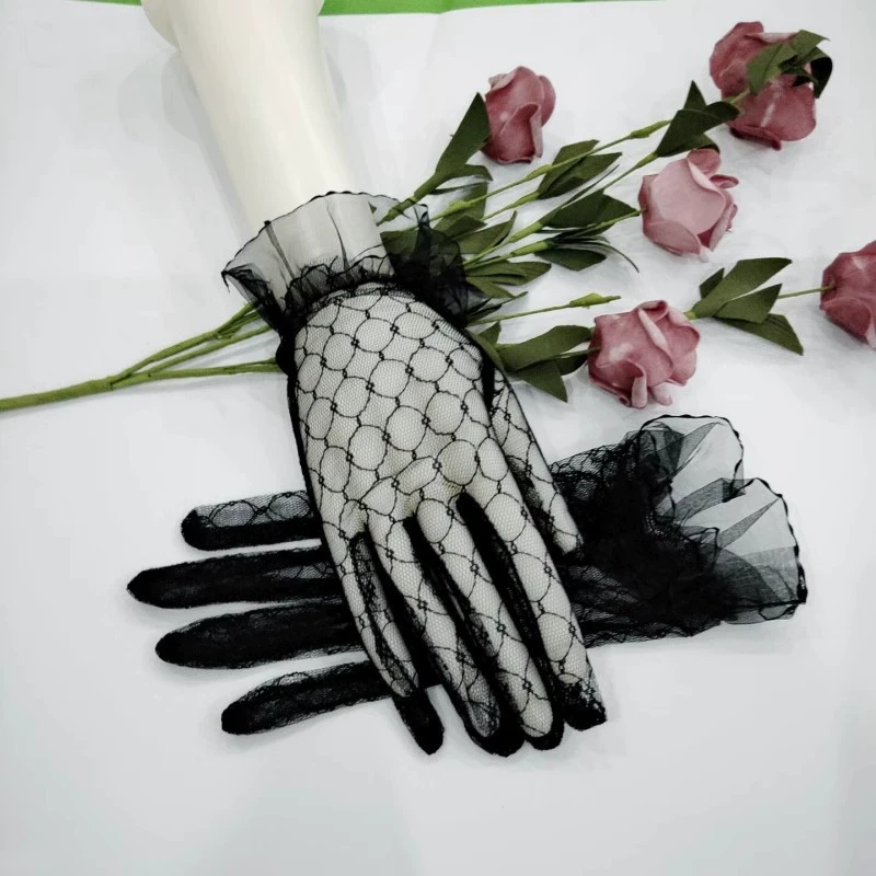 Оптовая продажа черные банкетные короткие перчатки свадебное платье кружева сетка пряжа чаепитие lotia Лолита перчатки