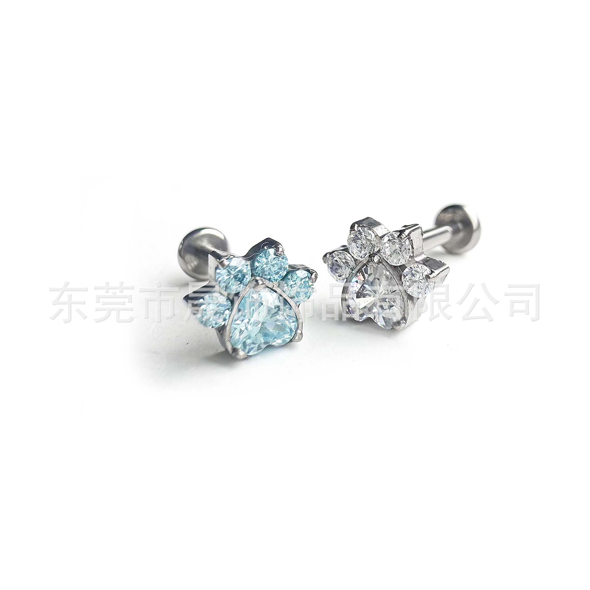 F136 Titanium 满 Diamond 桃 Heart Cat Paw Studded Cubic Zirconia Ear Stud G23 Implant Grade Titanium Labret Stud 人体 Piercing Jewelry Helix Cartilage Stud