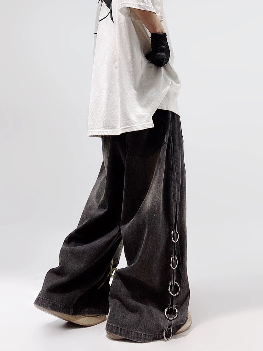 Factory direct supply hip-hop fashion brand high street mop wide leg jeans loose plus size American retro straight overalls