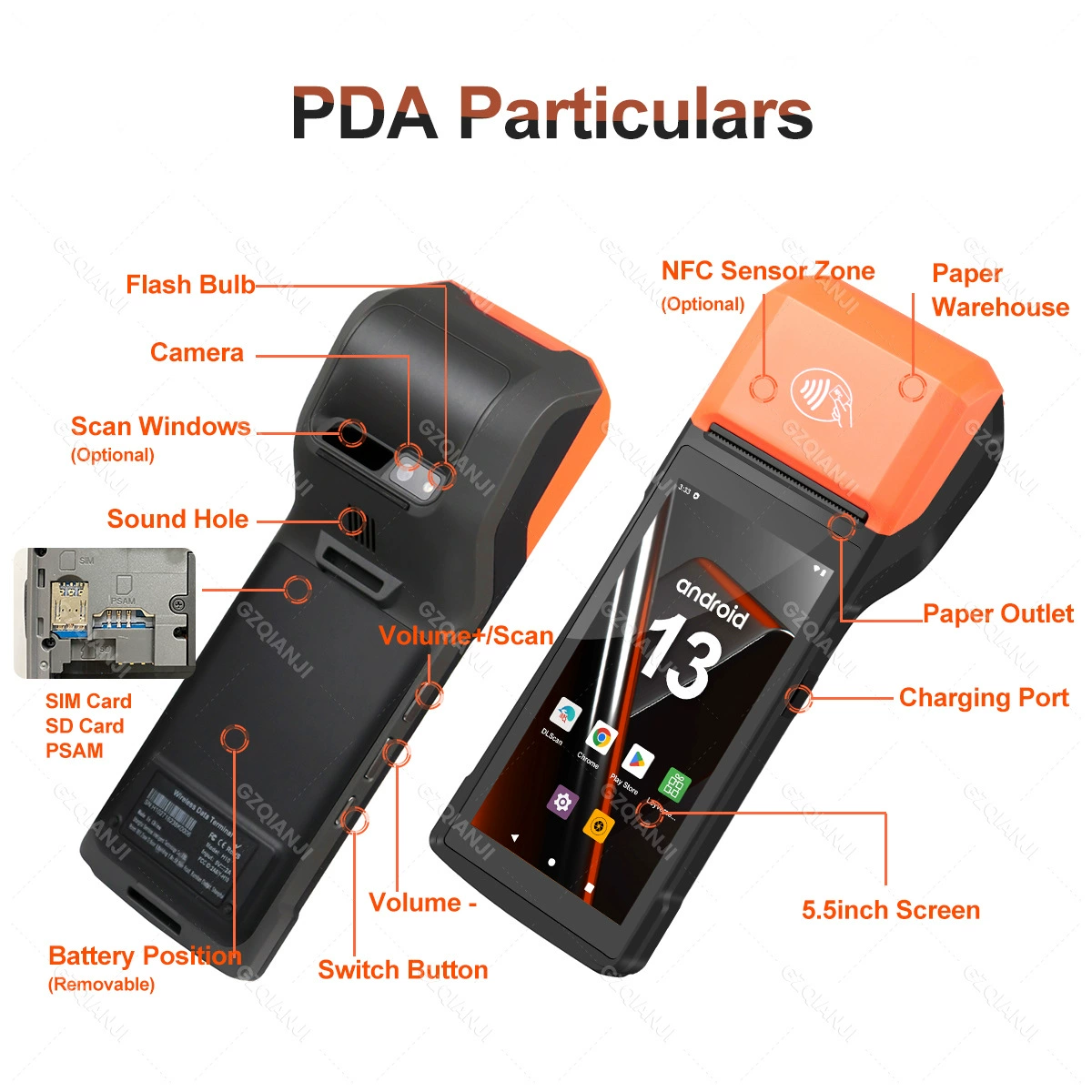 Ручной принтер, Android, 14, 58 мм