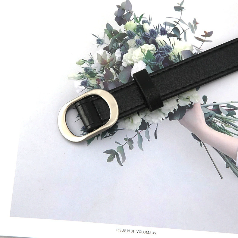 The new round buckle fastener non -perforated lady belt fashion jeans band in summer imitation leather belt spot