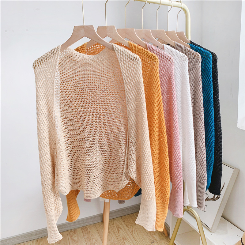 Shawl Summer Outer Wearing Knitted Hollow Breathable Ice Silk Long-Sleeved Air-Conditioned Room Shoulder Pad Neck Pad All-Match Sunscreen Outer Wearing