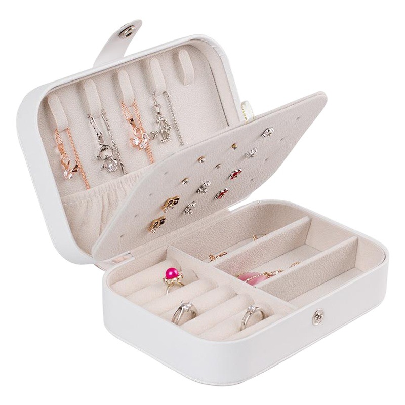 Caja organizadora de joyería de cuero, portátil, diseño fresco y juvenil
