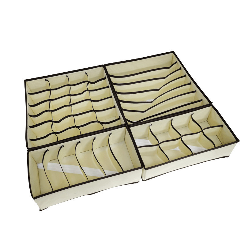 ベージュグレー千鳥格子下着収納ボックス4点セットチェック柄下着靴下ブラジャー衣類収納ボックス生地|undefined