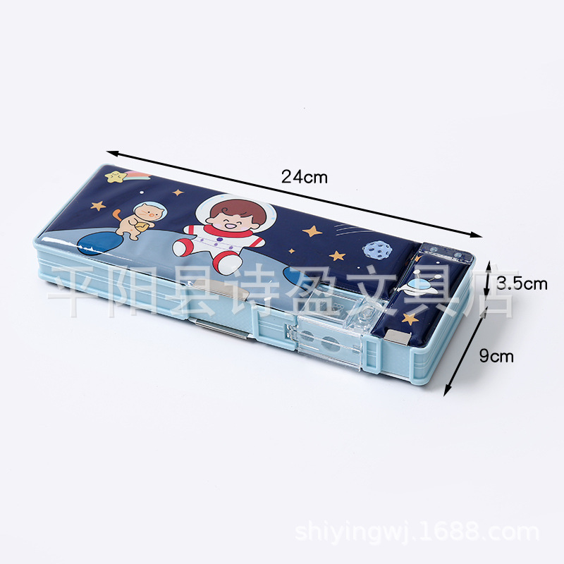 Niña Linda caja de papelería creativa estudiante de escuela primaria puerta doble multifuncional caja de lápiz de gran capacidad caja de lápiz niño regalo