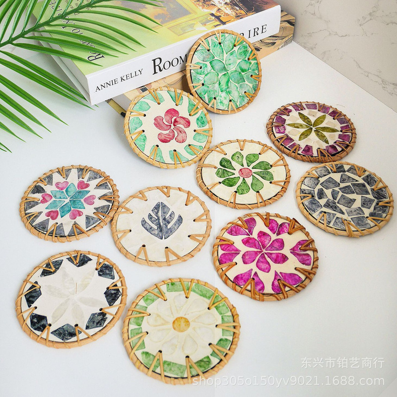 Rattan Ceramic Heat Insulation Mat Shell Cup Mat Tea Cup Mat Coffee Table Hand-woven Anti-scalding Shell Mat