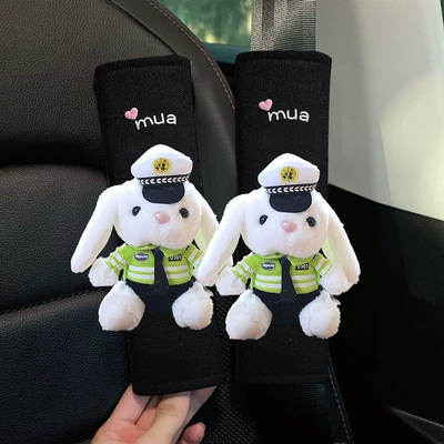 in-car protection girls cute cute: Seat belt shoulder pad - security-traffic-police-little-rabbit-green-uniform-ice-silk-safety-belt-shoulder-pads-2-pieces