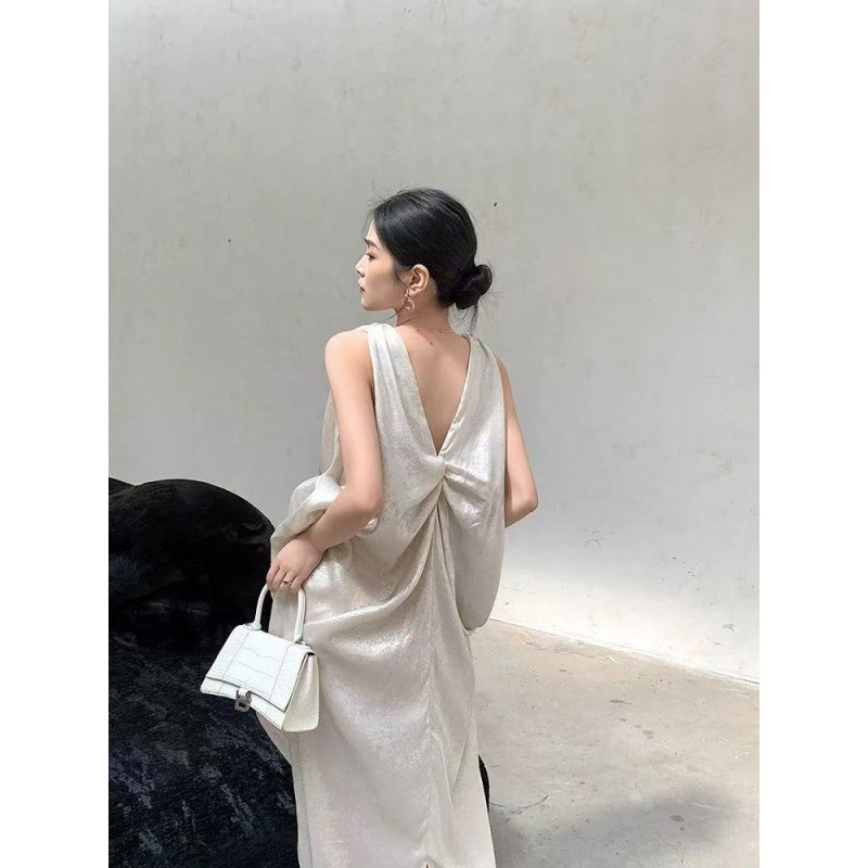 Pearlescent Suspender Strap Sleeveless Dress for Women 2025 New Loose Flesh-Covering Long One-Step Skirt