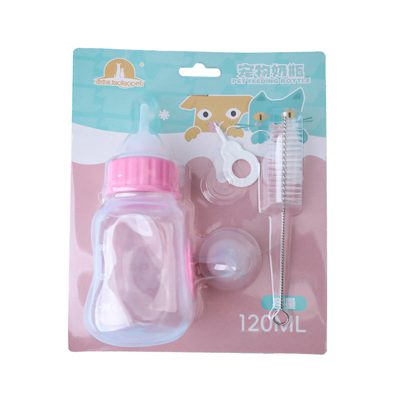 En stock al por mayor pipitao anti-desbordamiento doble pezón botella de alimentación para mascotas 120ml botella de alimentación de gato botella de alimentación de agua cachorro