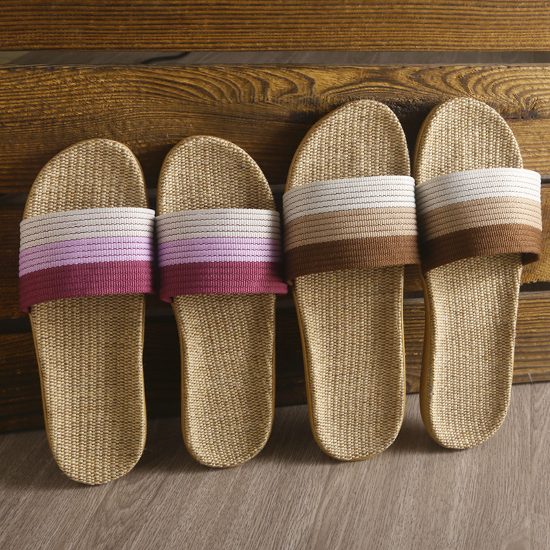 New Style Linen Slippers Women's Summer Home Use Couple's Indoor Sandals Soft-soled Weave Sandals for Men's Summer