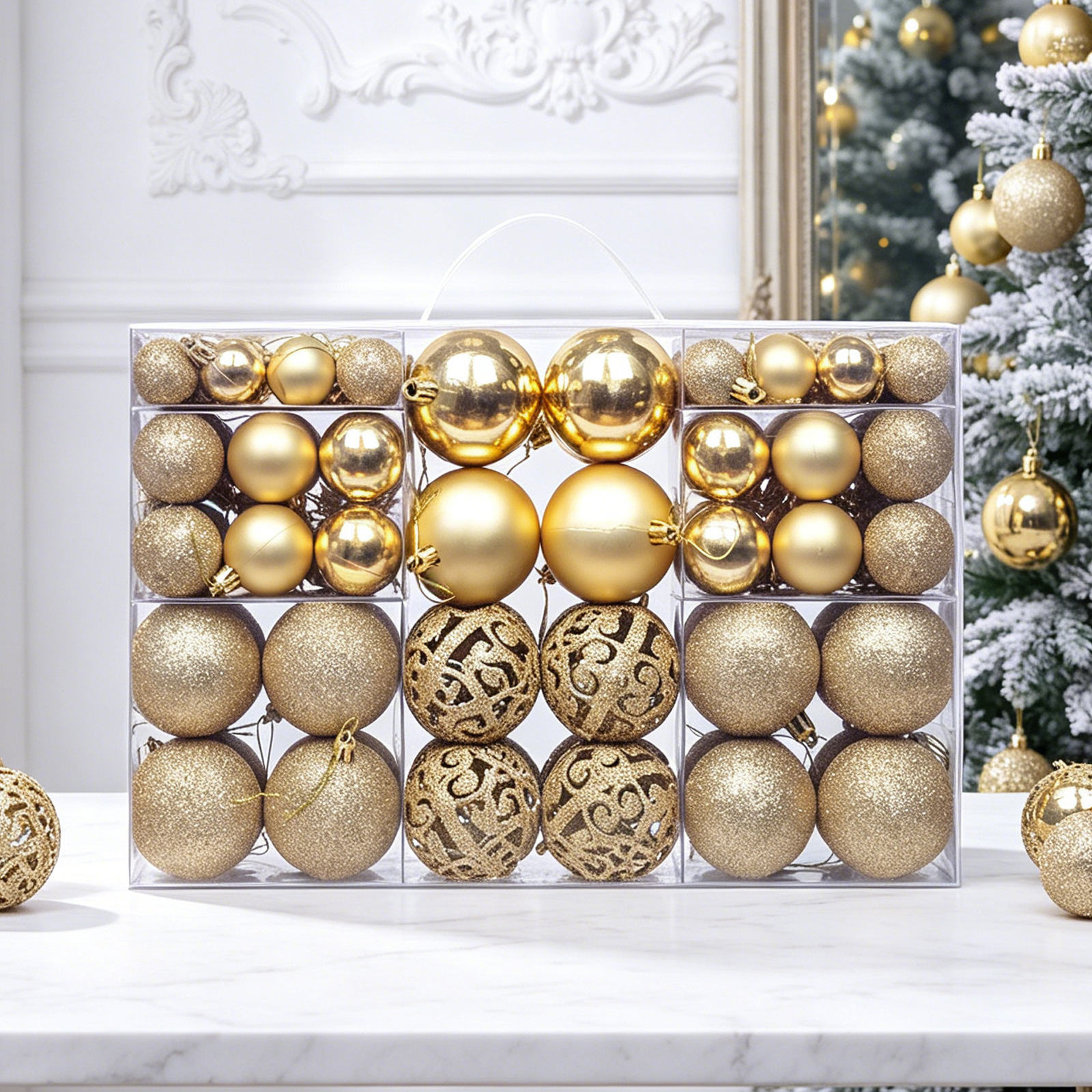 Suministros de decoración de árboles de Navidad transfronterizos 100 paquetes de bolas de plástico huecas brillantes de galvanoplastia Colgante de caja de regalo de bolas de Navidad