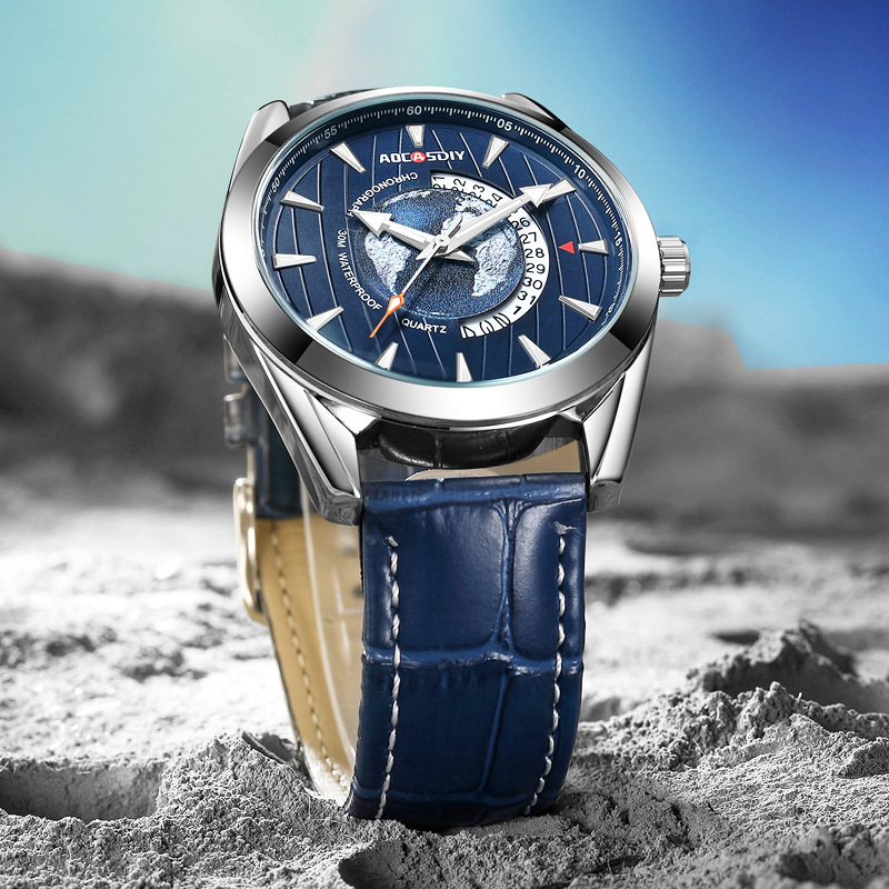 Aocasdiy Watch Calendar Luminous Quartz Watch Casual Belt Men's Watch Wholesale Watch Earth Series