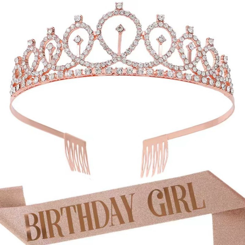Набор короны и ленты на день рождения, ободок с тиарой и лента «Birthday Girl», размер 9,5×78 см