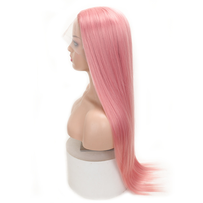 Peluca europea y americana fibra química split costura 13*4*1 encaje Rosa 30 pulgadas larga recta peluca cabeza cubierta en stock venta al por mayor