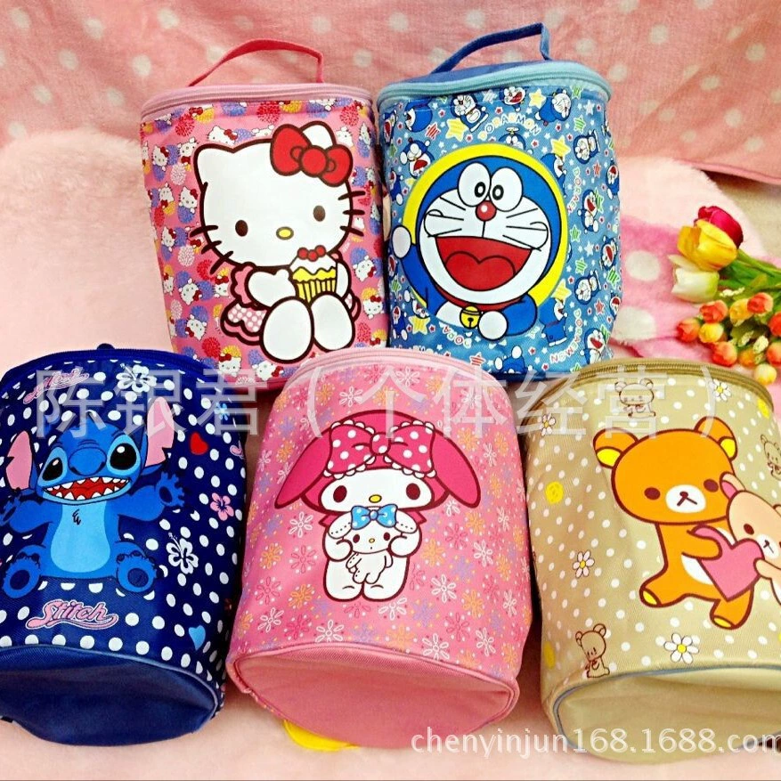 Изолированная цилиндрическая сумка для обеда, оксфордская ткань с фольгированной подкладкой, 17,5×21 см, милые принты с мультяшками