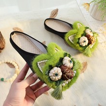 绿色虎头鞋2024新款新中式国风女鞋非物质文化遗产纯手工制作虎头