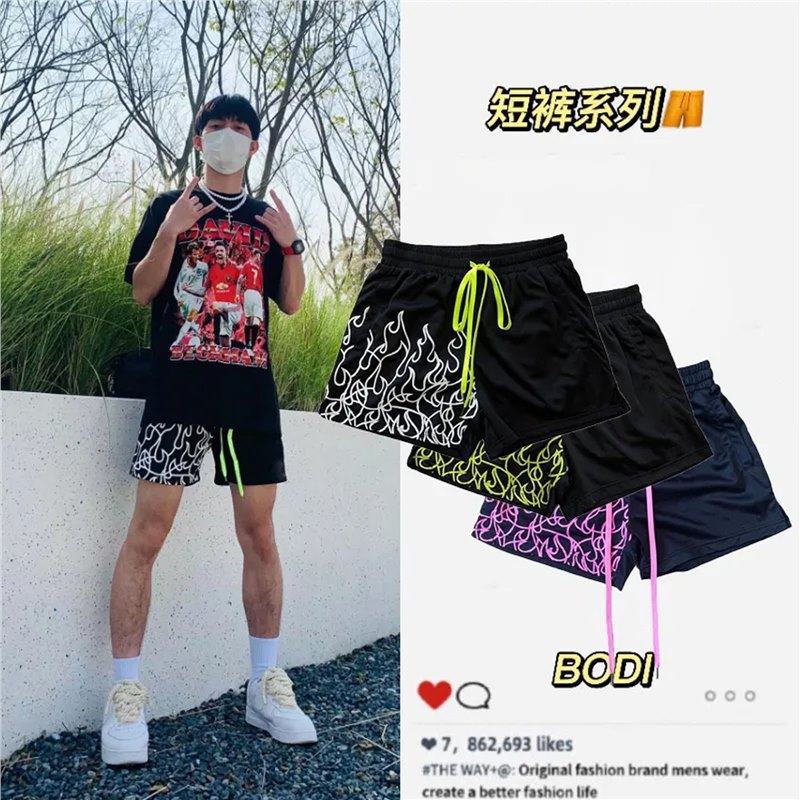 New Summer Flame Basketball Shorts for Men, Trendy American Style Sports Shorts, Breathable and Quick-Drying Training Pants