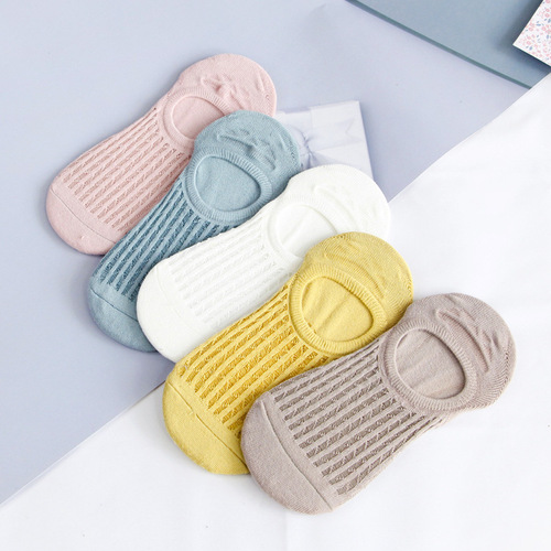 Spring and summer invisible socks for women double-needle solid color Japanese shallow-mouthed low-waist boat socks retro color women's casual socks