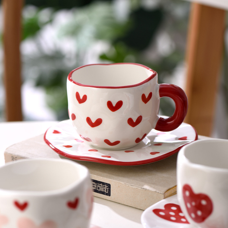Creativo adorable ins amor cerámica taza de leche taza de café plato conjunto de taza de flores mano taza