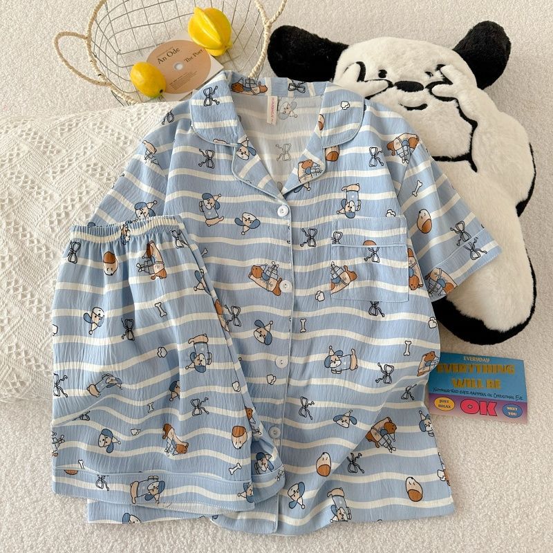 Douyin Xiaohongshu transmisión en vivo estilo caliente verano nube pijamas de algodón mujeres de manga corta casual de dibujos animados traje de servicio a domicilio para estudiantes image 4