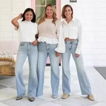 2025跨境外贸女装新款亚马逊浅色水洗收腹直筒弹力女士牛仔裤女