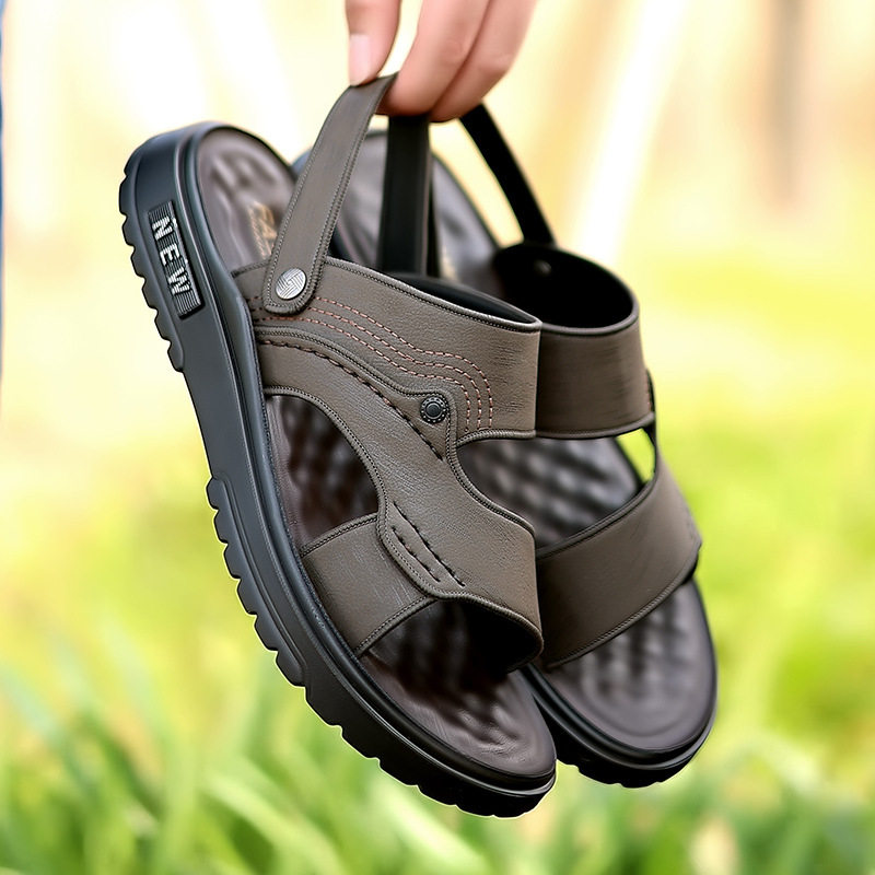 Dép sandal nam quai ngang hở ngón, đế mềm chống trượt, dùng đi ngoài trời và lái xe — 2289 kaki (kích thước giày thể thao), 2289 Đen (Kích thước giày thể thao)