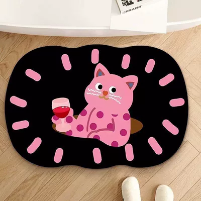 Avtomobil döşəmə paspasları — Mat Bathroom Shower Room Strong - party-wine-polka-dot-cat-4060cm-diatom-mud-small-size