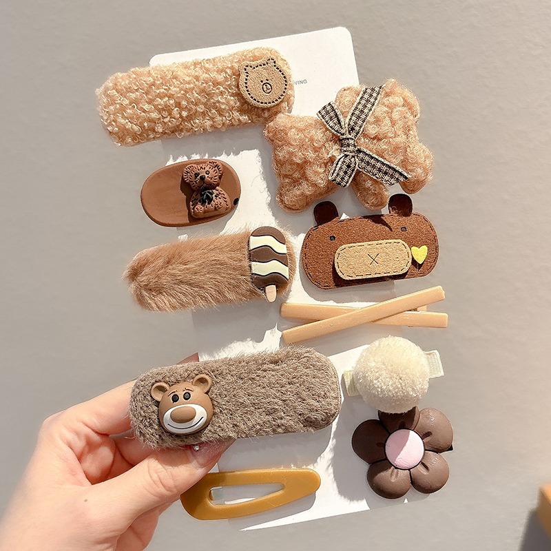 Niños arco tocado lindos flores de peluche pinzas de cabello de la niña lateral frangeo pequeño clip de cabello de frente