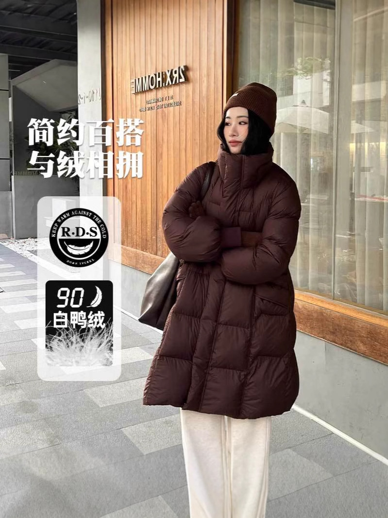 Chaqueta de plumón de alta gama para mujer, estilo europeo de invierno, longitud media, con 90% de plumón de pato blanco, corte holgado, efecto adelgazante, abrigo grueso.