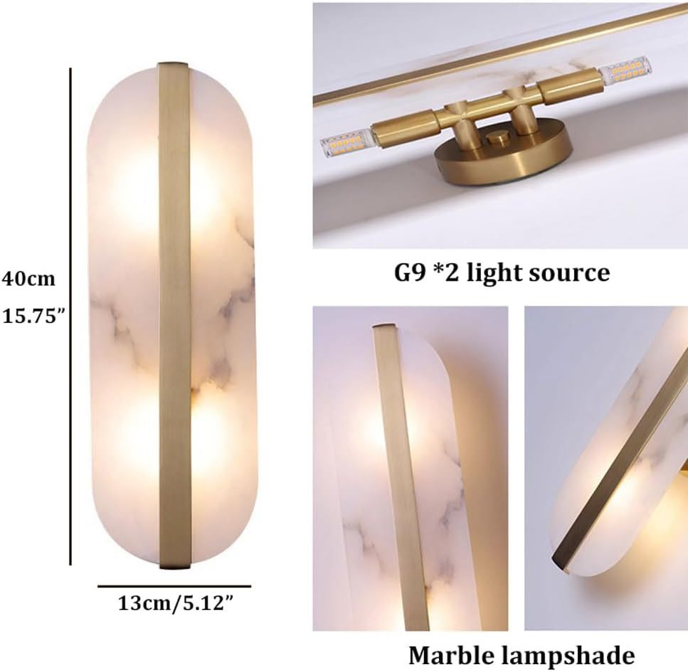 Aplique de Pared de Mármol Natural de Piedra Natural y Hierro, Iluminación Superior e Inferior, LED, para Dormitorio y Cabecera de Cama image 22