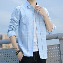 秋季新款衬衫男长袖简约印花百搭衬衣商务寸衫口袋外搭上衣
