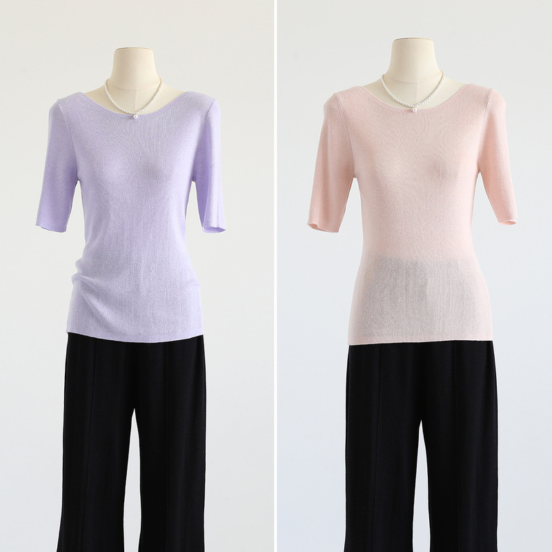 Autumn and Winter Korean Style Dopamine Off-Shoulder Solid Color Wool Blend Base Center Knit Slim Fit Pullover Inner Wear