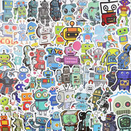 60张可爱卡通机器人涂鸦贴纸文具水杯笔记本装饰表情涂防水贴画小