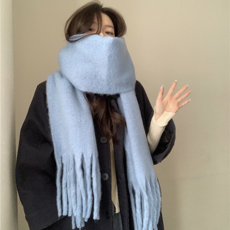 Einfarbiger Mohair für Mädchen 2023 Herbst und Winter neue koreanische Version vielseitiger Student i Mitation Kaschmir warmer Schal_voghion.com