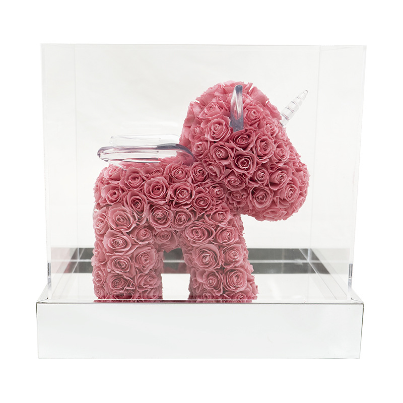 Rosa eterna de Yunnan, unicornio, caja de regalo de acrílico, Día de San Valentín, boda, confesión, regalo de flor real, ramo de flores