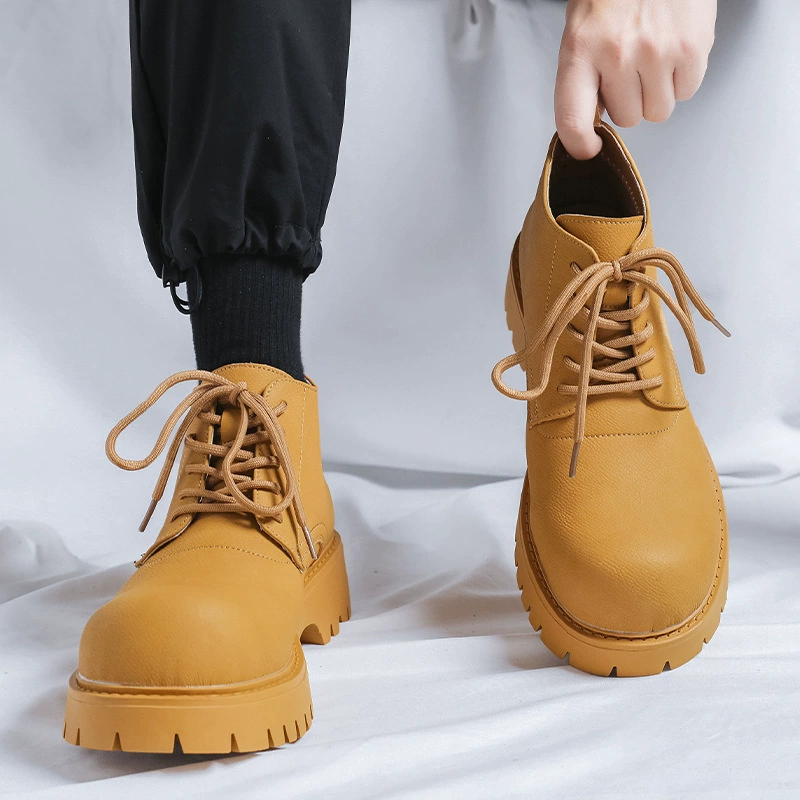 Обувь дерби с большой головой мужская толстой подошва повседневная круглая голова 2024 новая толстая подошва увеличила пару приливных туфель 18922-R