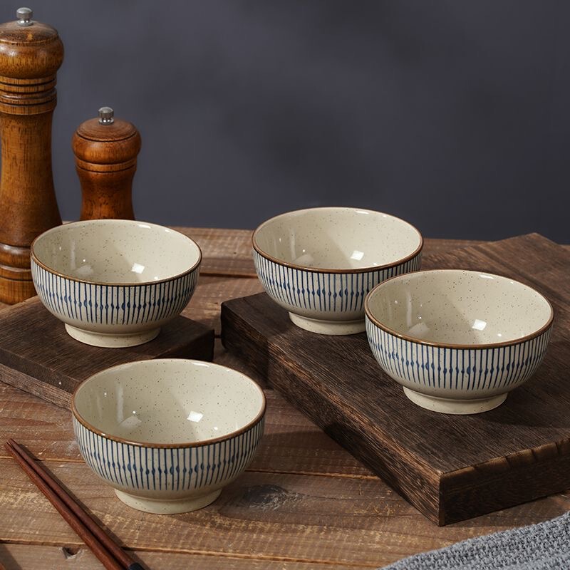 Japanese-Style Ceramic Dining Bowls, Vintage High-Value Tableware for Home Use, Housewarming Rice Bowls, Hand-Painted Underglaze Bowls, Salad Bowls