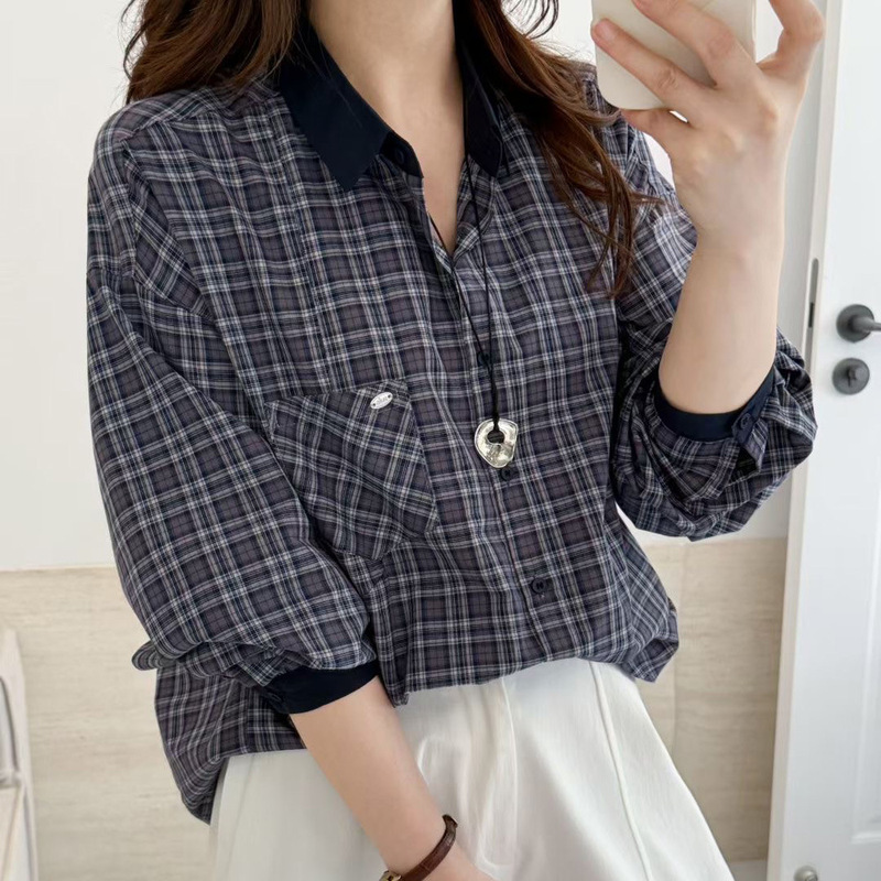 红色格子衬衫女长袖秋季新款感复古洋气减龄休闲显瘦上衣女|undefined