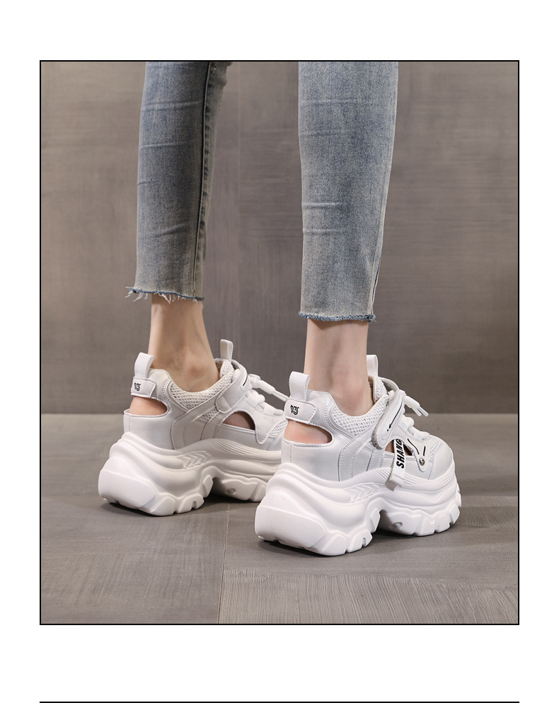 Giày sneaker nữ đế dày chunky thoáng khí mặt lưới đục lỗ độn cao bên trong — Màu trắng chi tiết 16