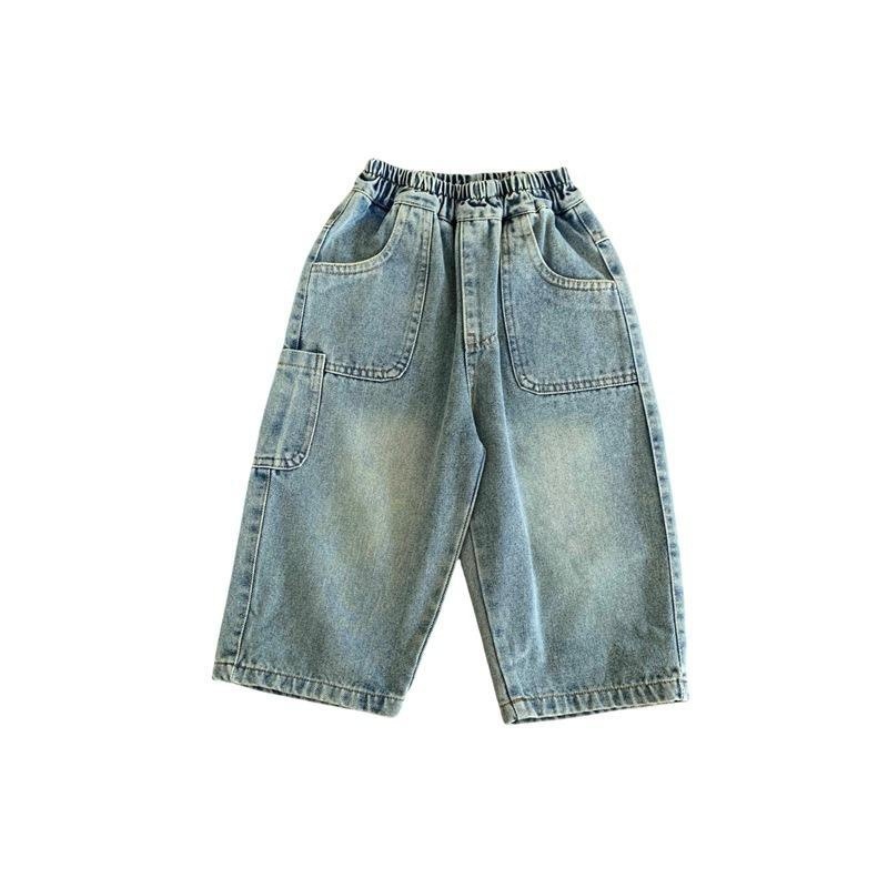 Nuevos niños coreanos sueltos bebés primavera y otoño frescos japoneses retro niños hacen jeans viejos pantalones recto para niños